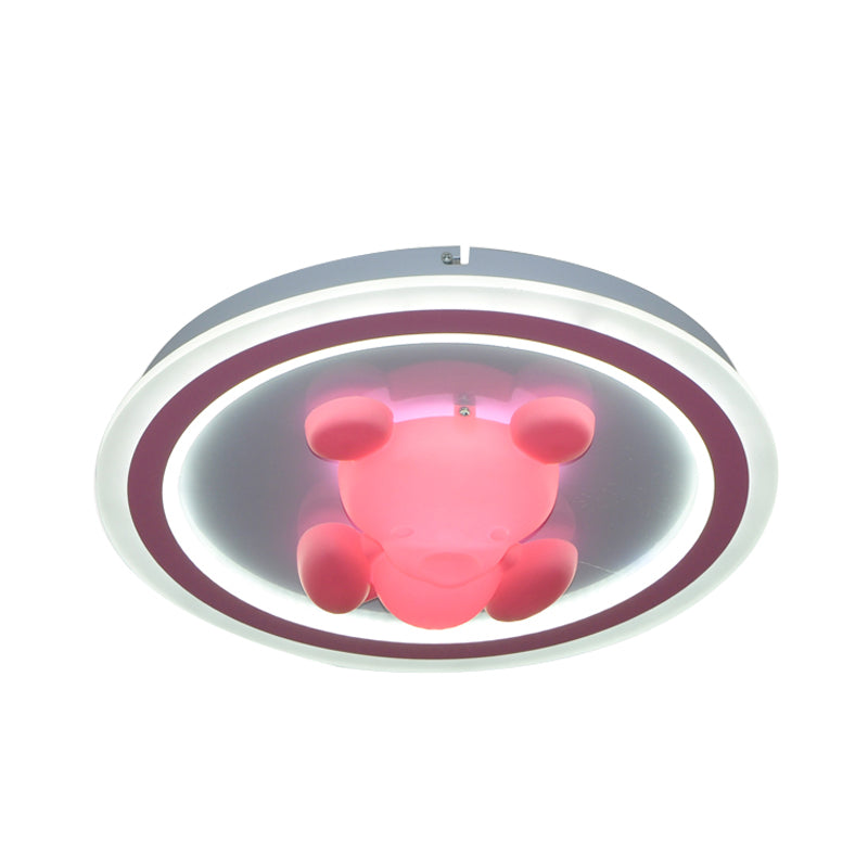 LED Bedroom Flush Mounted Light Cartoon Pink Finish Ceiling Flush with Flower/Bear Acrylic Shade