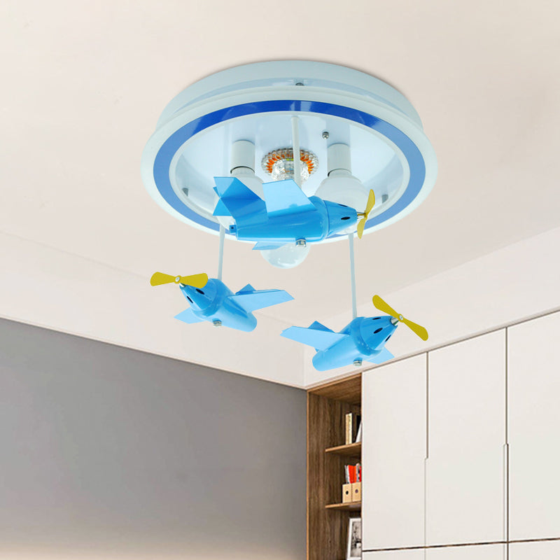 Acrylic Aircraft Semi Flush Lighting Cartoon 3 Heads Blue Finish LED Ceiling Mounted Fixture