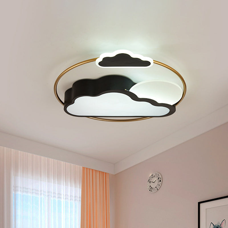 Cartoon LED Flush Mount Lighting with Acrylic Shade Black/Blue Finish Cloud-Shape Flush Lamp Fixture