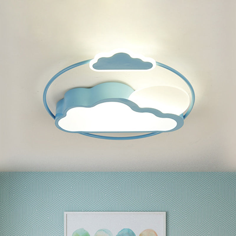 Cartoon LED Flush Mount Lighting with Acrylic Shade Black/Blue Finish Cloud-Shape Flush Lamp Fixture