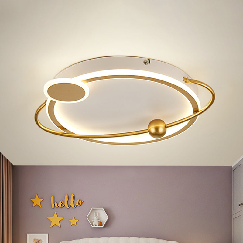 Gold Round Flush Lamp Fixture with Starry Sky Design Nordic LED Acrylic Flush Mount in White/Warm Light