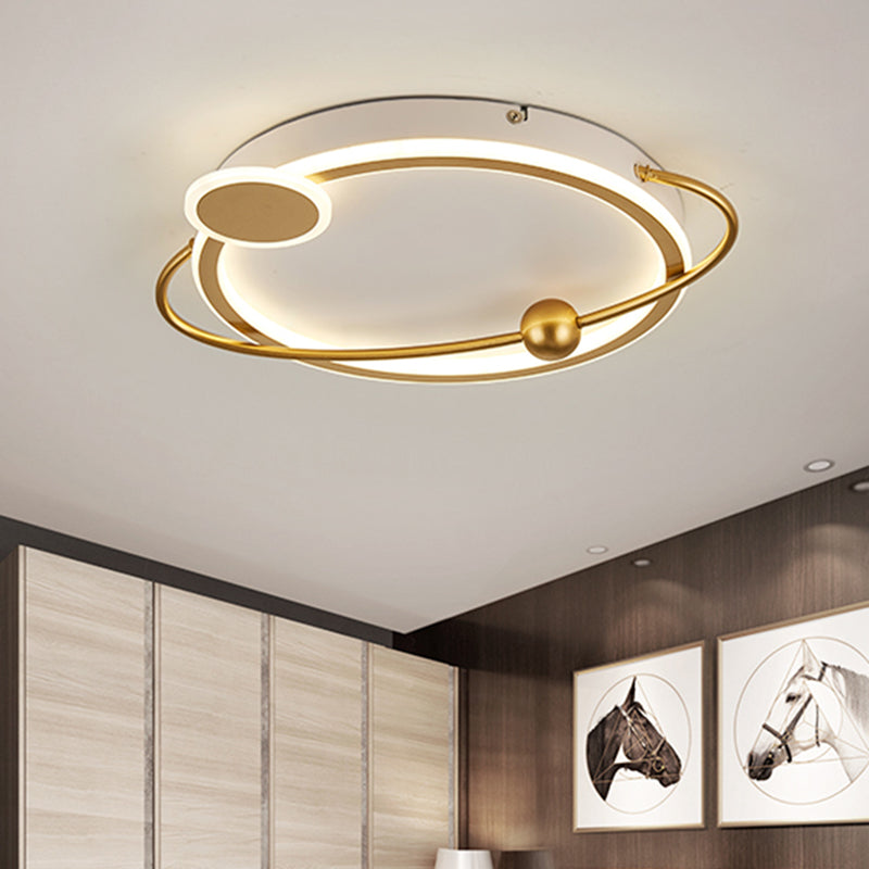Gold Round Flush Lamp Fixture with Starry Sky Design Nordic LED Acrylic Flush Mount in White/Warm Light