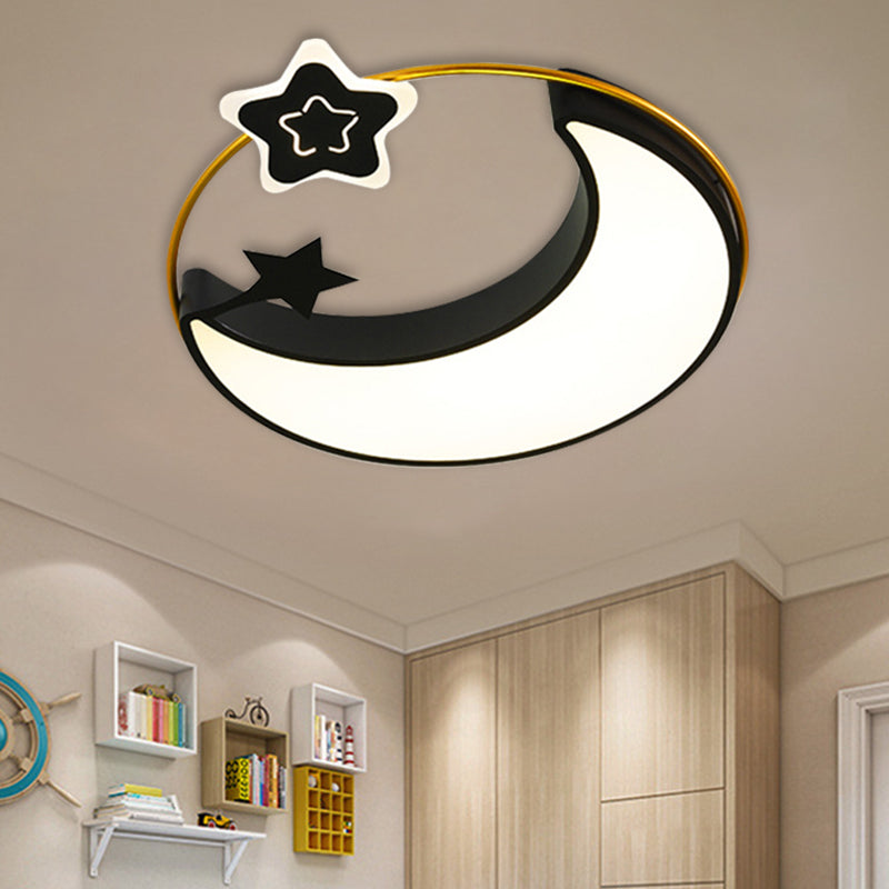 Cloud/Sun/Moon Shape Flush Mount Lighting Nordic Acrylic LED Bedroom Flush Lamp Fixture in Black and Gold