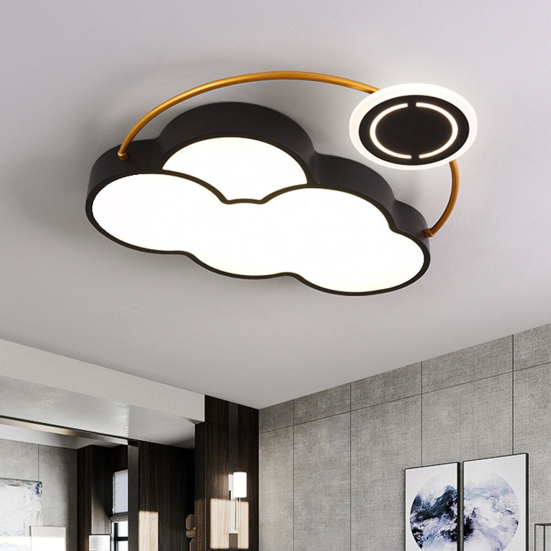 Cloud/Sun/Moon Shape Flush Mount Lighting Nordic Acrylic LED Bedroom Flush Lamp Fixture in Black and Gold