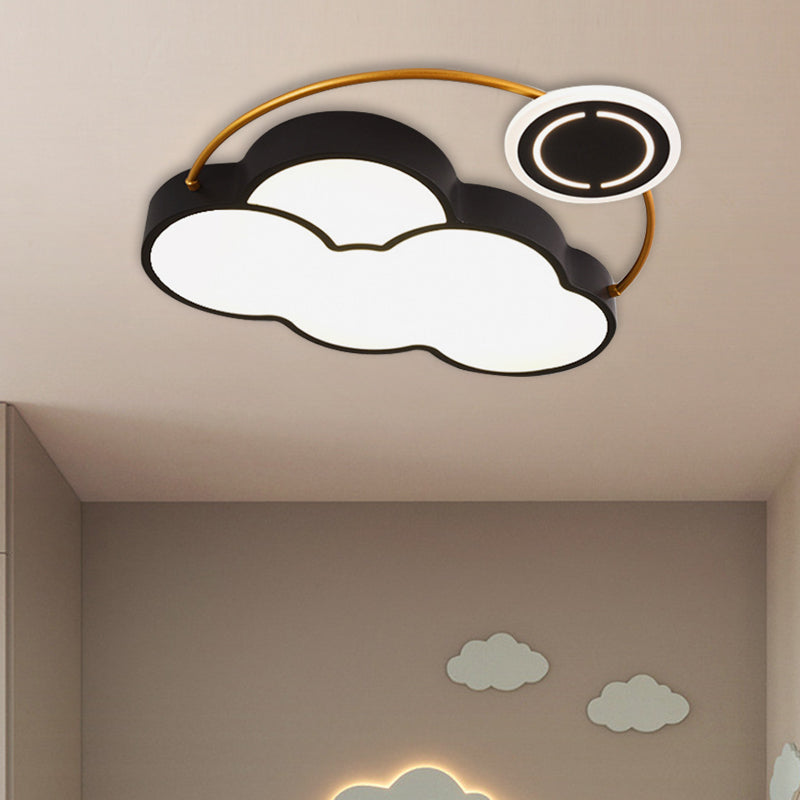 Cloud/Sun/Moon Shape Flush Mount Lighting Nordic Acrylic LED Bedroom Flush Lamp Fixture in Black and Gold