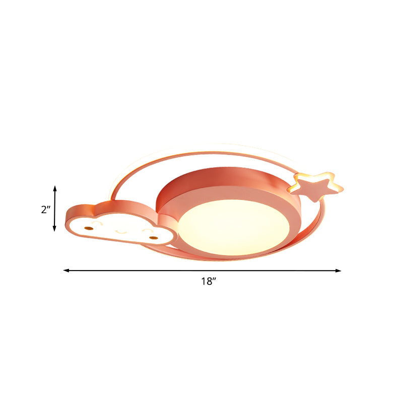 Cartoon Nebula Flush Lighting Acrylic LED Bedroom Ceiling Mount Fixture in Pink, White/Warm Light