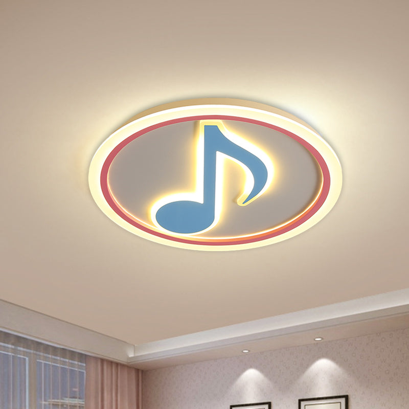 Blue Music Note Shaped Ceiling Lamp Creative LED Acrylic Flush Light in White/Warm Light