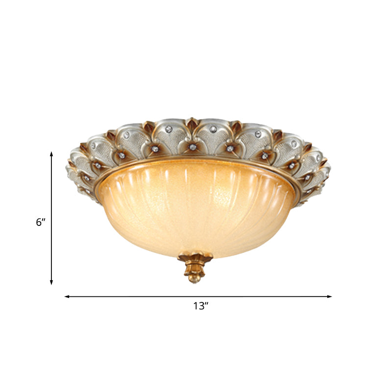 Bronze/White 3-Bulb Flushmount Traditionalist Yellow Glass Flush Mount Light Fixture for Living Room