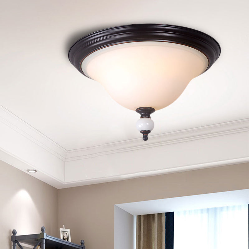 Dome Opal Glass Ceiling Lighting Classic 2-Bulb Bedroom Flush Mount Light in Black