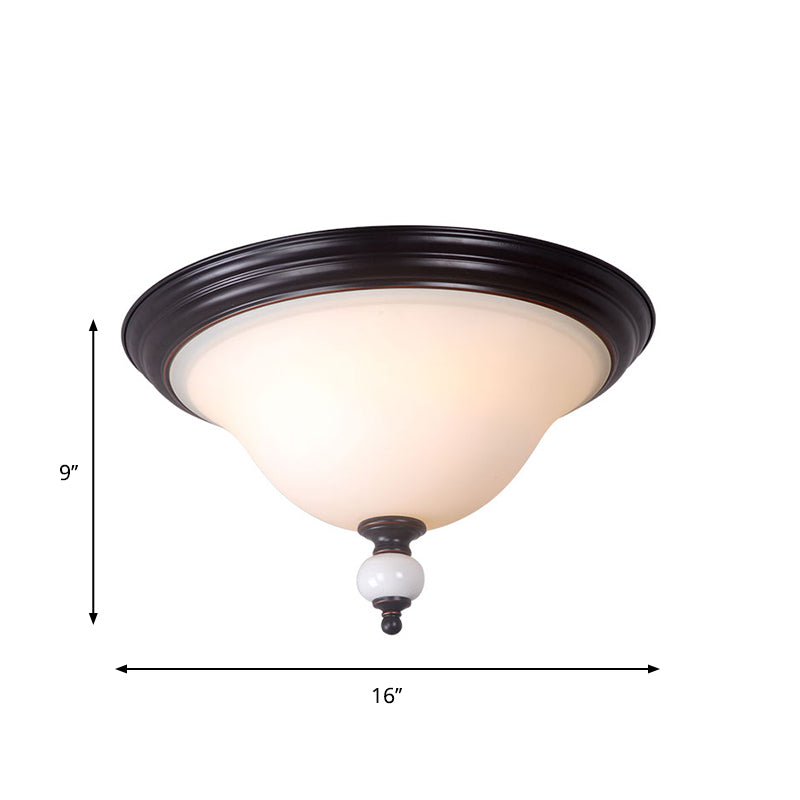 Dome Opal Glass Ceiling Lighting Classic 2-Bulb Bedroom Flush Mount Light in Black
