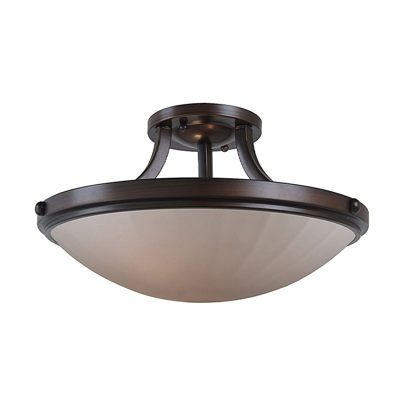 Black/Silver 3-Light Semi Flush Mount Classic Frosted Glass Bowl Flush Light Fixture for Bedroom