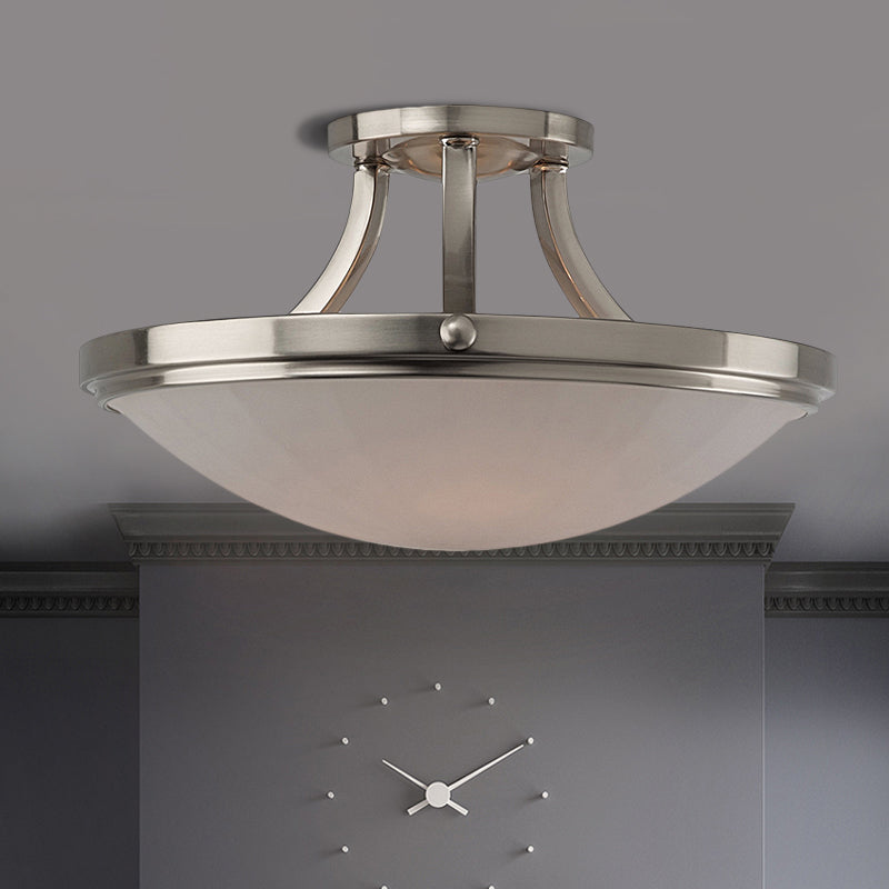 Black/Silver 3-Light Semi Flush Mount Classic Frosted Glass Bowl Flush Light Fixture for Bedroom