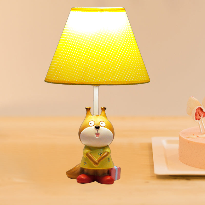 1 Kopfstudienraum Lesen leichter Cartoon Rot/Gelbe Task Lampe mit Hundeharzbasis mit Flecken Stoffton