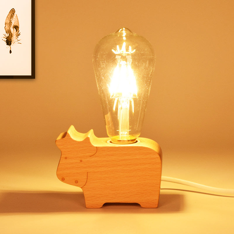 Modern Single Bulb Reading Lamp with Glass Shade Beige Sheep/Elephant/Cow Small Desk Lamp for Bedroom