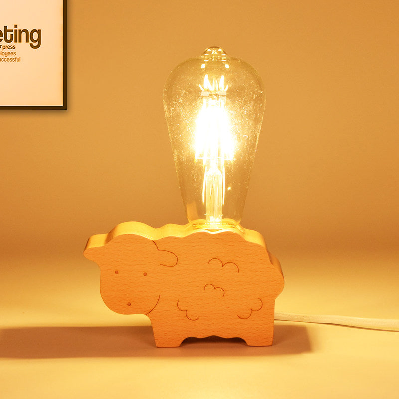 Modern Single Bulb Reading Lamp with Glass Shade Beige Sheep/Elephant/Cow Small Desk Lamp for Bedroom