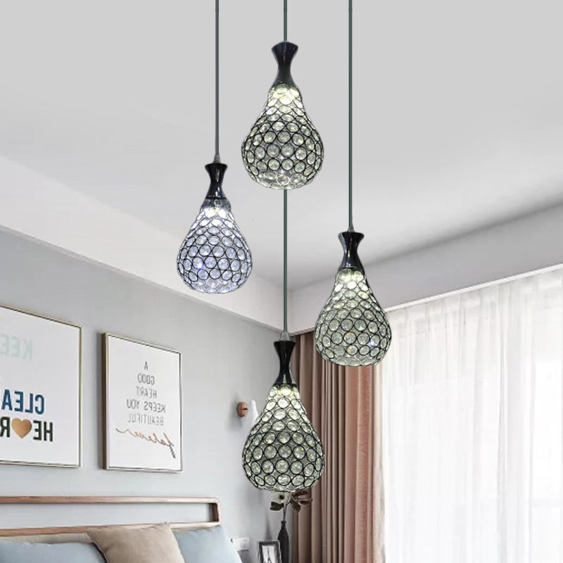 Crystal Teardrop Multi Pendant Light Contemporary 4 Bulbs Dining Room Suspension Lamp in Chrome/Gold