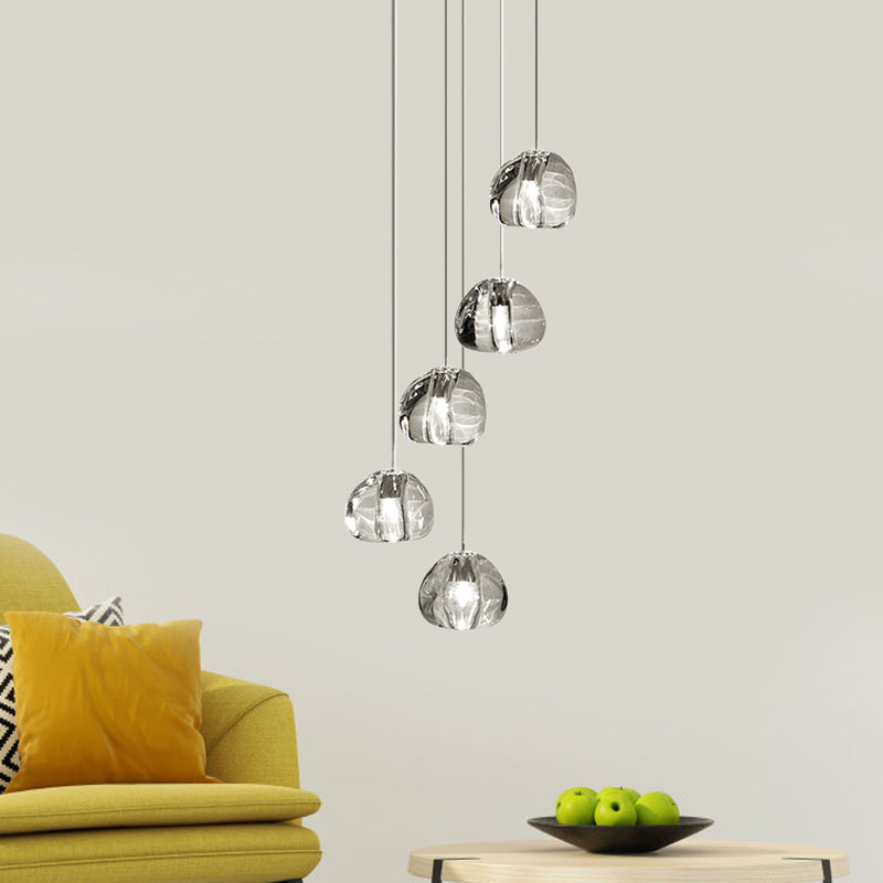5/7 Lights Irregular Ball Cluster Pendant Light Minimal Clear Crystal Hanging Lighting for Living Room