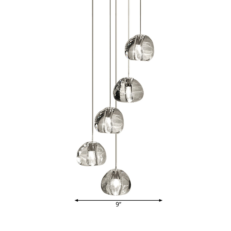 5/7 Lights Irregular Ball Cluster Pendant Light Minimal Clear Crystal Hanging Lighting for Living Room