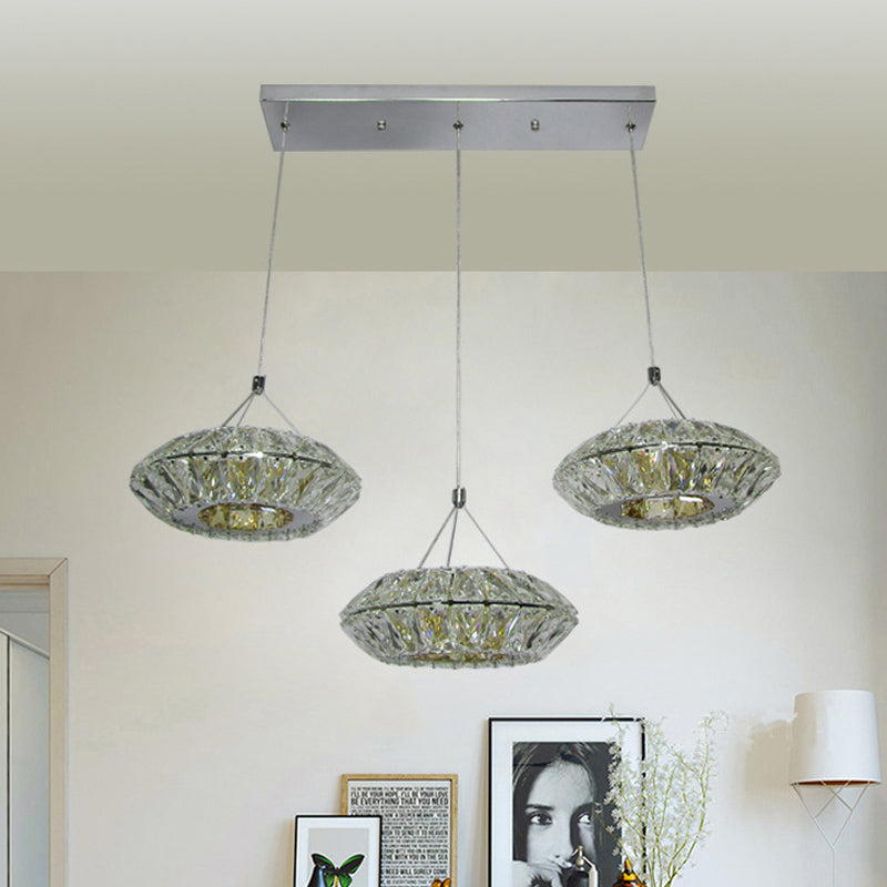 3 Heads Multi Light Pendant Simple UFO Clear Beveled Crystal LED Suspension Lighting