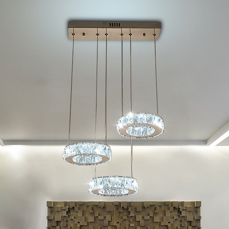 3/5-Bulb Clear Crystal Multiple Lamp Pendant Modern Bronze Ring Dining Room LED Hanging Ceiling Light
