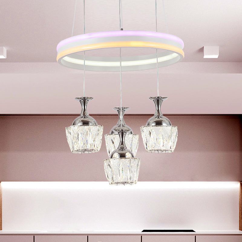 LED Cluster Pendant Simple Living Room Hoop Design Ceiling Lamp with Wine Glass Clear Faceted Crystal Shade