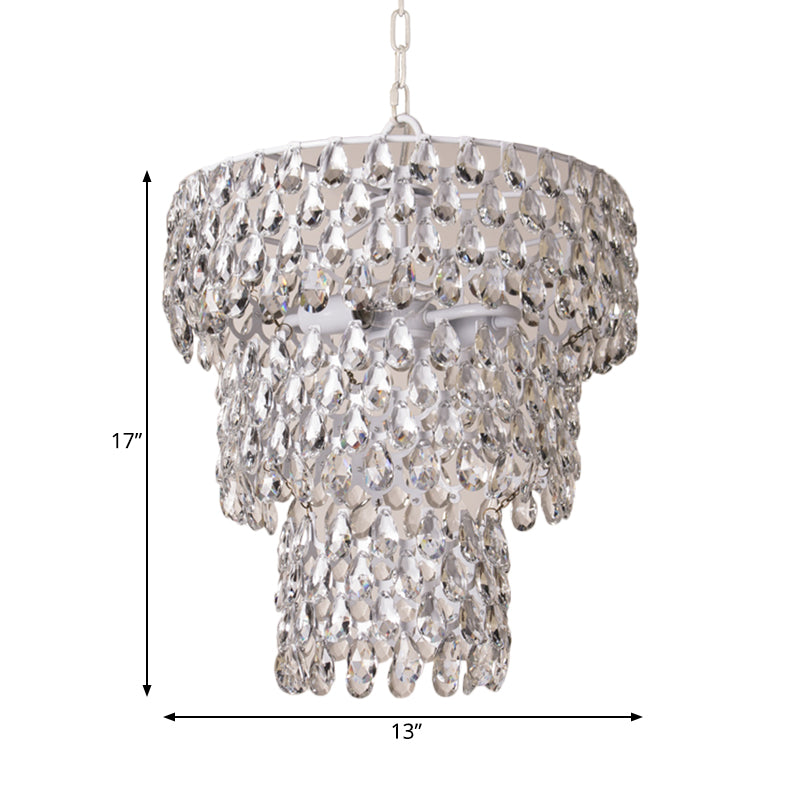 1 Light Hanging Pendant Light Minimal Tiered Round Clear Crystal Embedded Suspension Lighting
