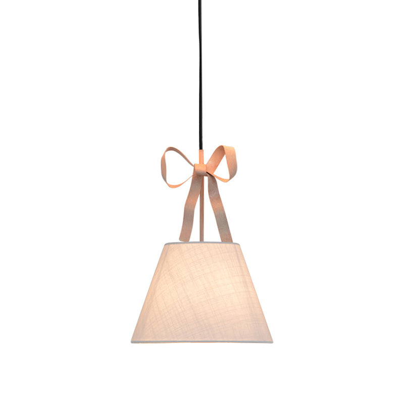 1 Head Bedroom Hanging Lamp Kit Modern Pink Pendant Light Whit Cone Fabric Shade