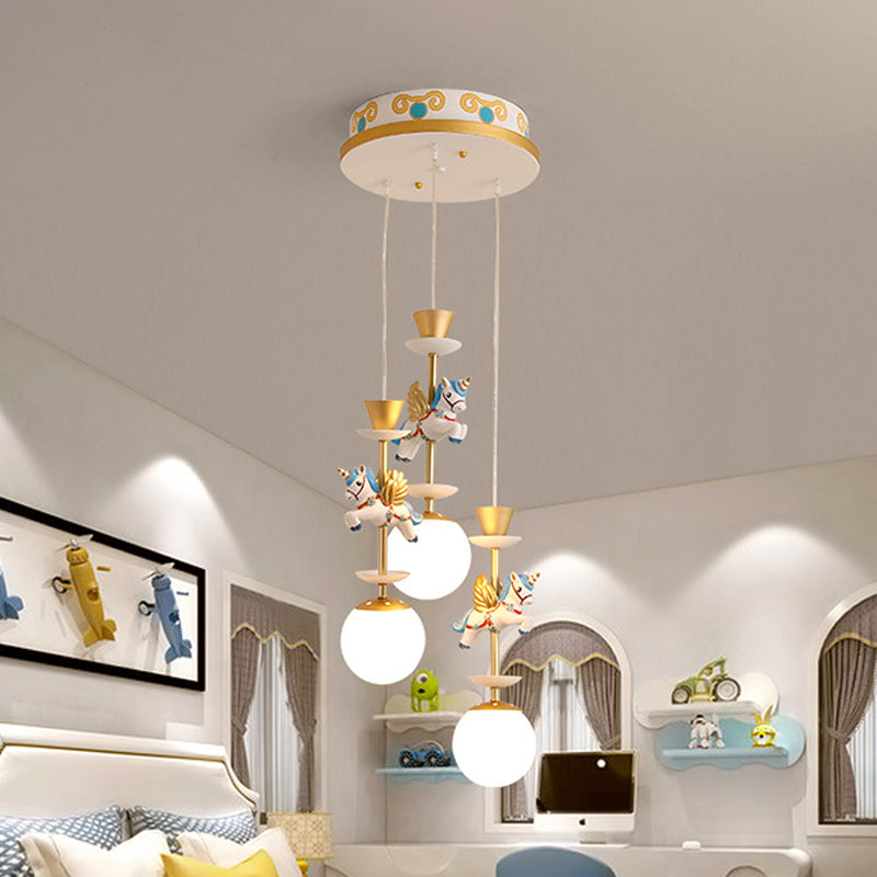 Globe slaapkamer hangend plafond lichtglas 3/5 koppen cartooncluster hanger in roze/blauw