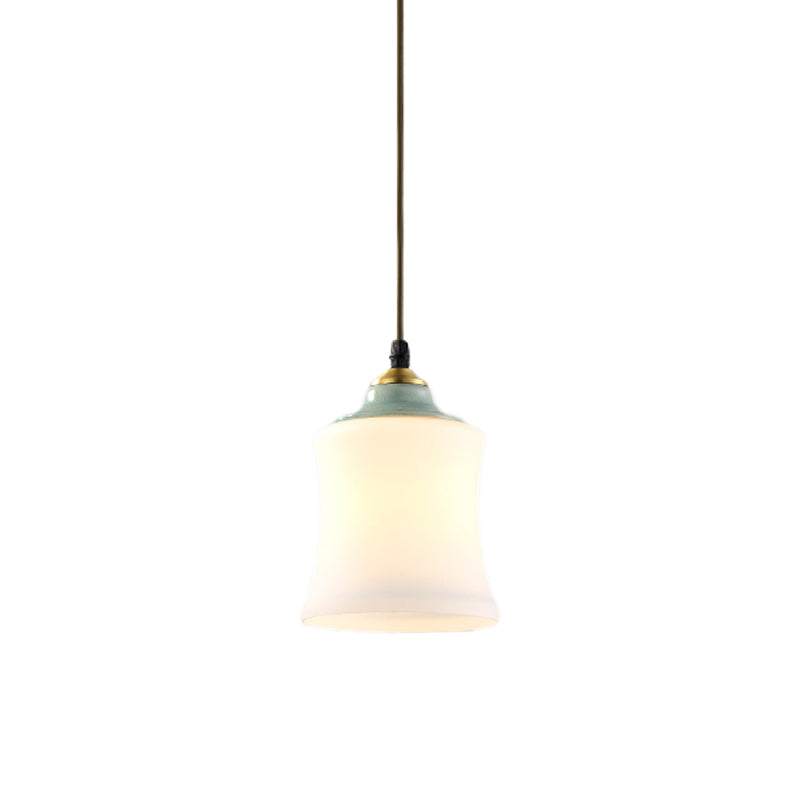 1 lámpara colgante de tulipán ligero/campana de vidrio blanco tradicional lámpara colgante con tapa de cerámica para restaurante