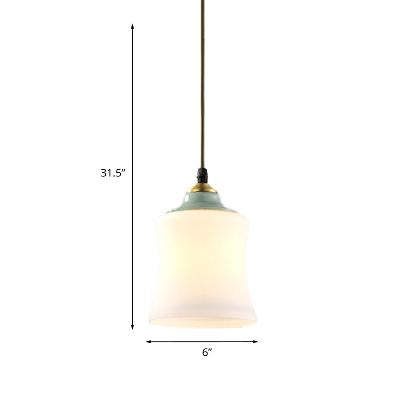 1 Light Tulip/Bell Pendant Lamp Traditional White Glass Hanging Light Fixture with Ceramic Top for Restaurant