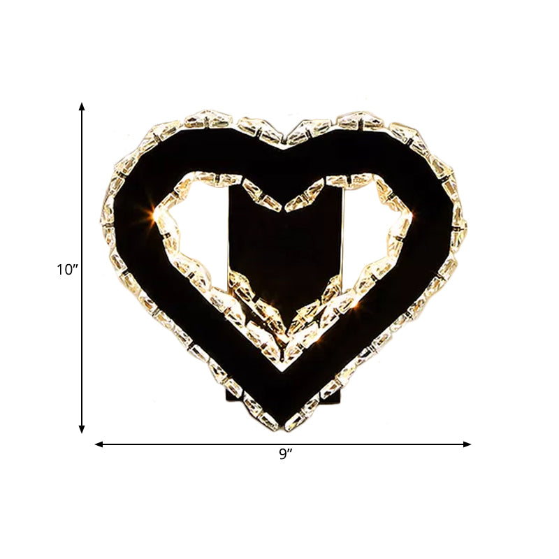 LED Loving Heart Wall Hanging Light Modernism Black Faceted Crystal Wall Lighting Ideas for Bedroom