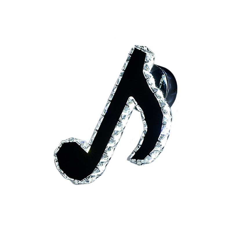 Music Note Crystal Wall Light Sconce Simple Style LED Corridor Wall Mount Lamp in Black