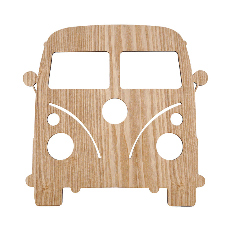 Modern Led Sconce Lighting with Wood Shade Beige Car/Pineapple/Cactus Wall Mounted Light for Bedroom