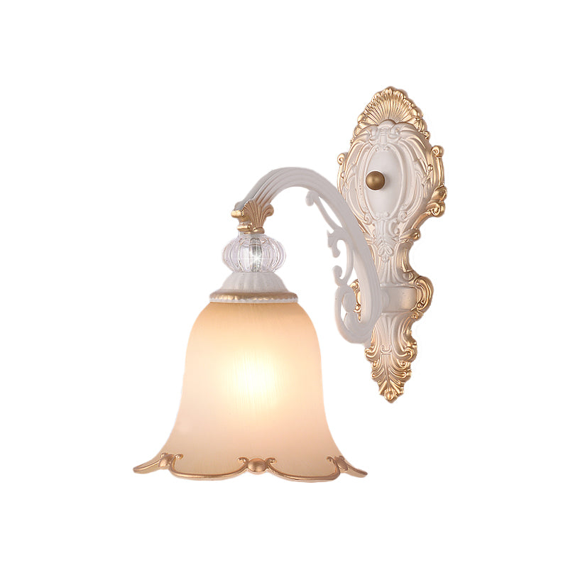 Swooping Arm Bedroom Wall Light Classic Frosted Glass 1 Bulb Beige Wall Sconce Lamp