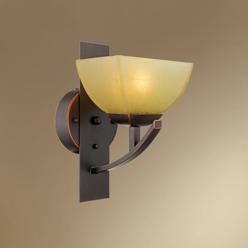 Funzione da parete murale in vetro smerigliato curvo antichi a 1 luci del soggiorno lampada da parete in nero