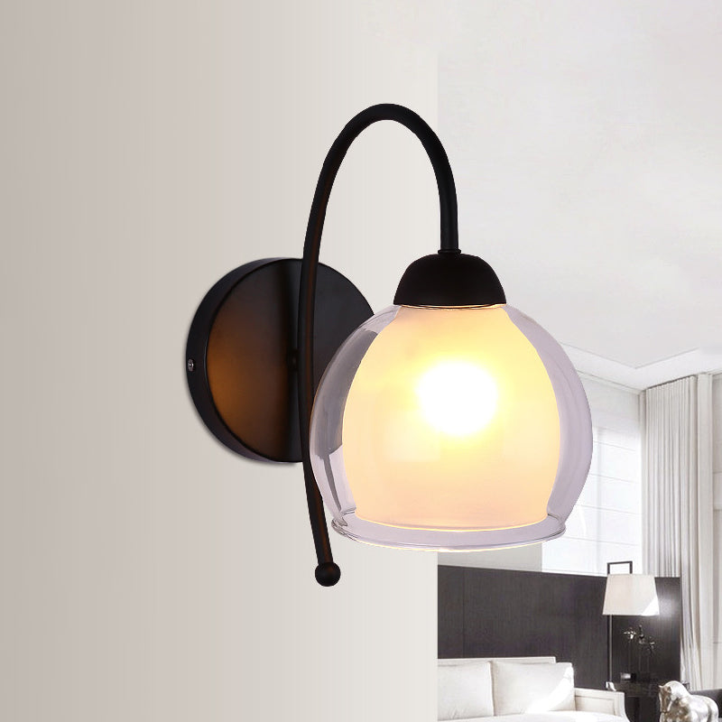 Clear and Frosted Glass Black Sconce Global Single Light Traditional Wall Lamp with Gooseneck Arm
