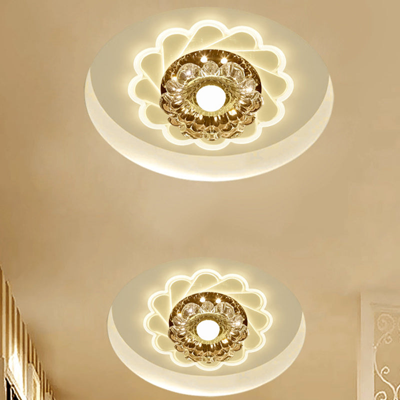 Simple Blossom Flush Mount Ceiling Light LED Clear Faceted Crystal Lighting Fixture for Bedroom, Warm/Multi Color Light