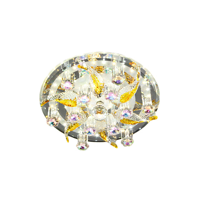 LED Flushmount Ceiling Lamp Modernist Fish and Flower Clear Crystal Lighting Fixture for Porch