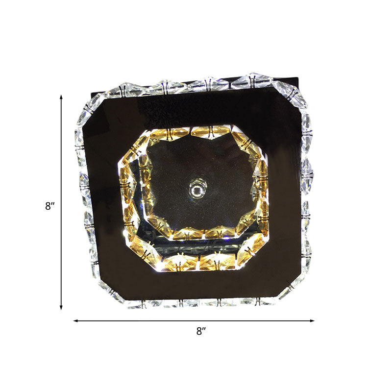 Luminaire encastré carré moderne à plusieurs niveaux, plafonnier LED en cristal à facettes en acier inoxydable pour chambre à coucher, lumière chaude/blanche
