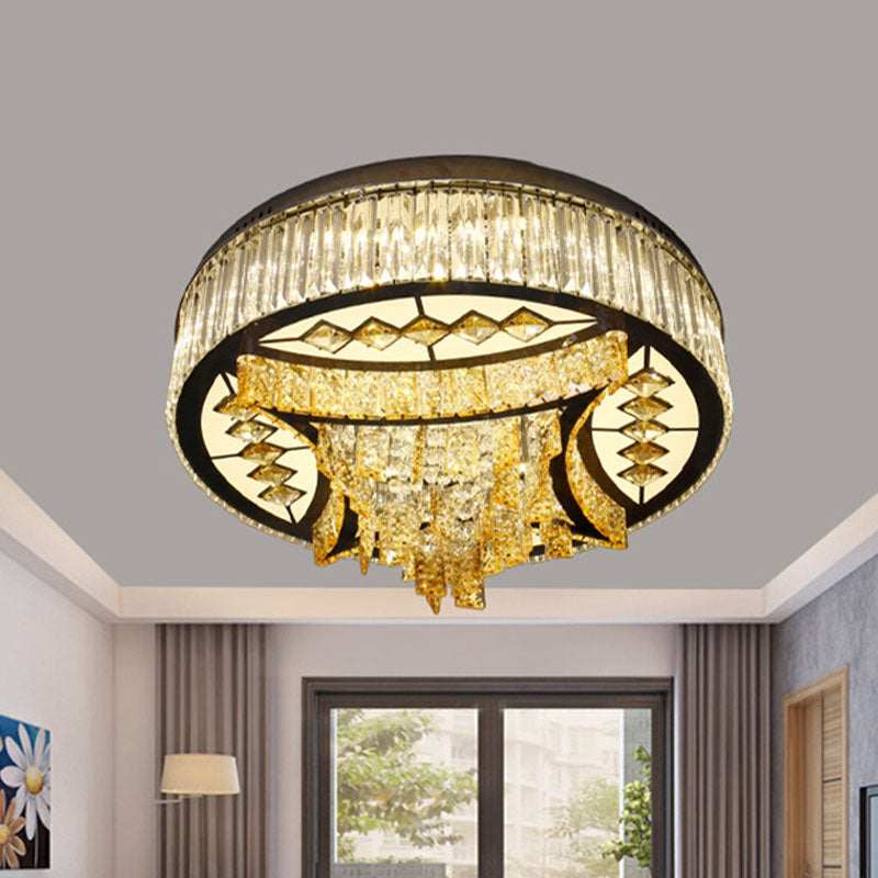 Tambour salon encastré luminaire moderne Tan cristal LED plafonnier blanc avec cadre de forme d'onde