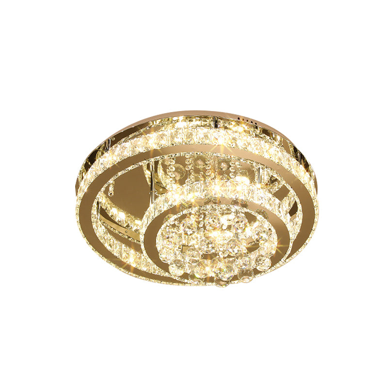 Runde, verchromte Deckeneinbauleuchte mit minimalistischem Kristallblock und LED-Einbauleuchte für Schlafzimmer