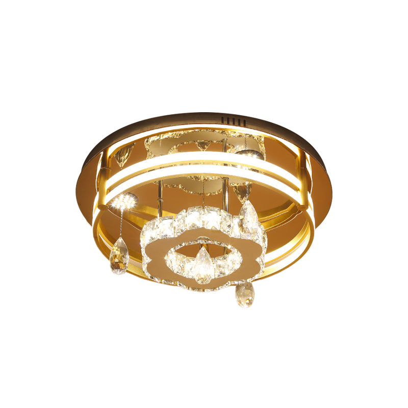 Plafonnier LED à facettes en cristal, luminaire de plafond Simple à fleurs chromées pour chambre à coucher