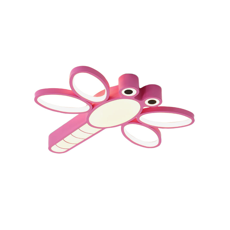 Luminaire encastré libellule en fer, éclairage de plafond LED rose/bleu de dessin animé en lumière chaude/blanche