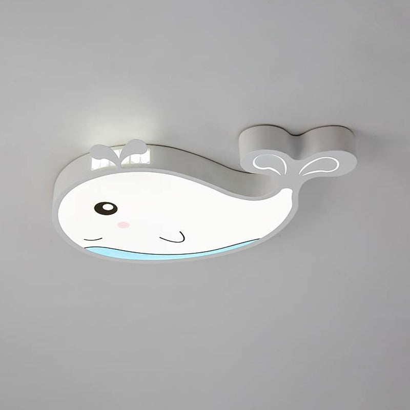 Whale Kids Room Ceiling Flush Mount Acrylic Cartoon LED Flush Mount Lighting Fixture in Blue/White/Pink