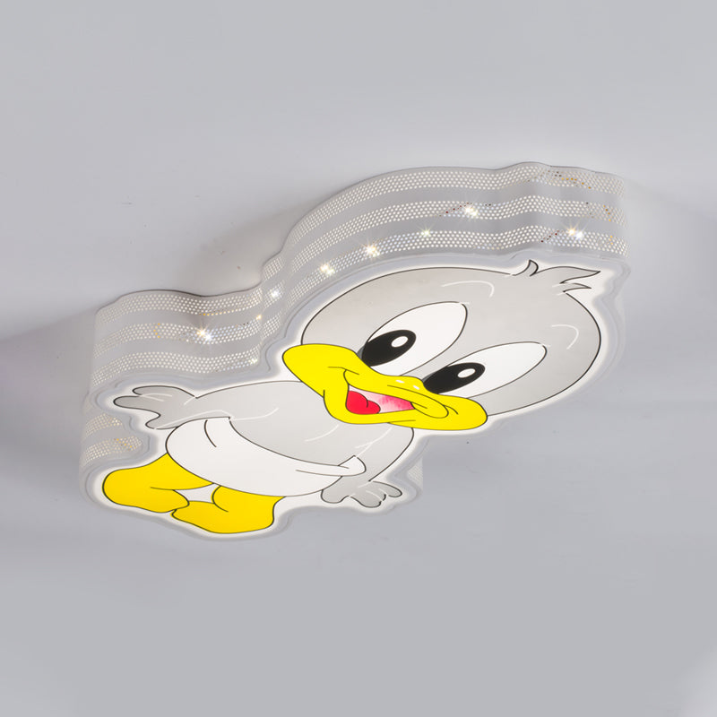 LED Grey Baby Duck Flushmount Cartoon Iron Close to Ceiling Lamp with Hollowed Out Side Design