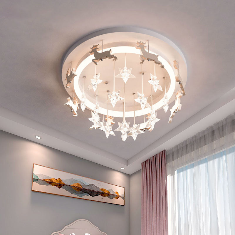 Elk Carousel Acrylic Semi Mount Lighting Kid White LED Ceiling Flush Light in Warm/White Light