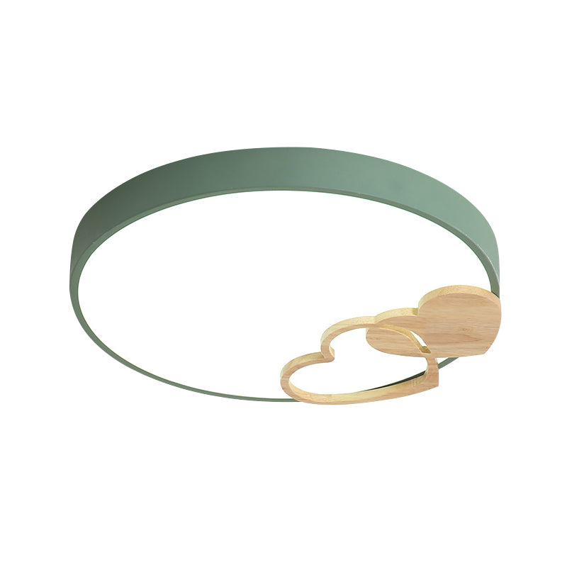 Lámpara de techo de acrílico, redondeada, empotrada, verde nórdico/blanco/gris, con patrón de corazón amoroso de madera