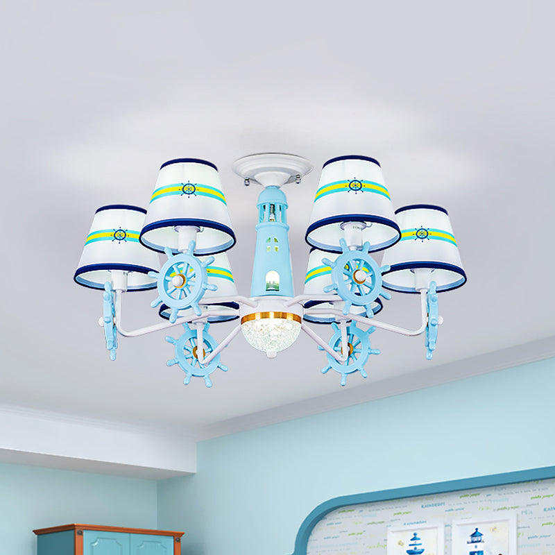 Kegelschattenstoff Semi Flush Kralskinder 6-leichte blaue Deckenmontage Licht mit Ruderdekoration