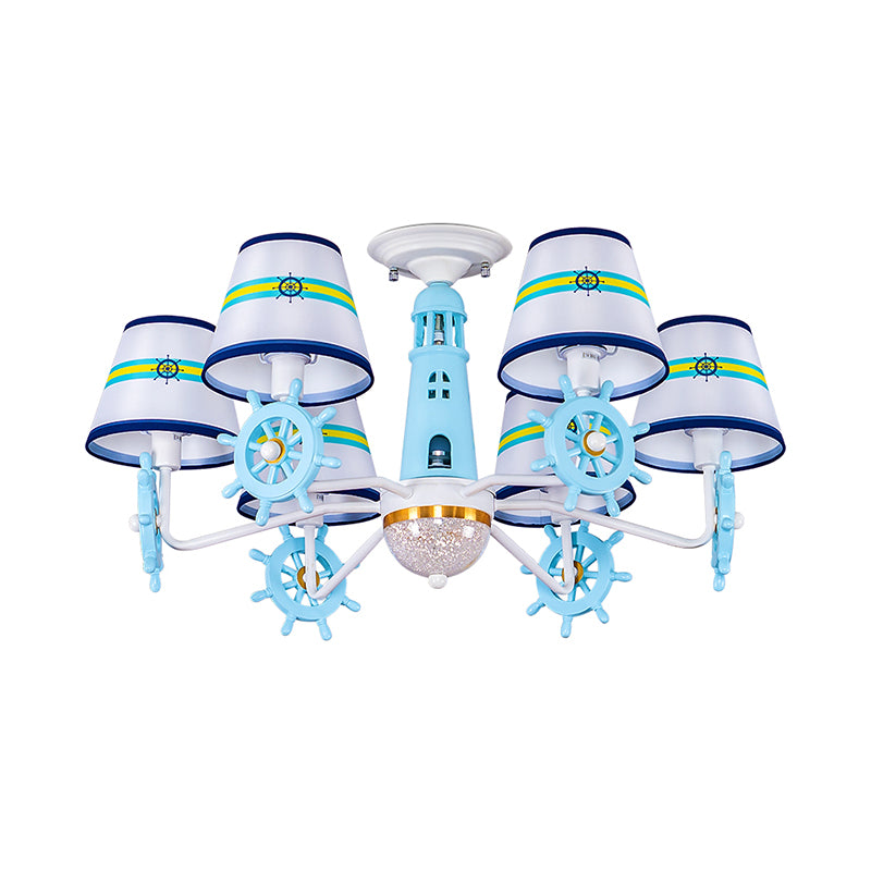Kegelschattenstoff Semi Flush Kralskinder 6-leichte blaue Deckenmontage Licht mit Ruderdekoration
