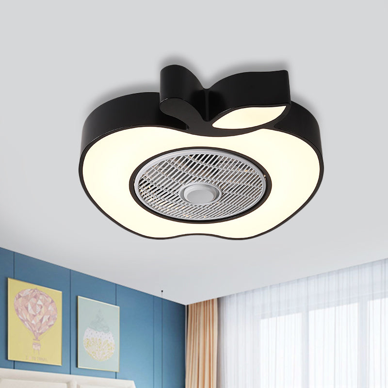 Apple Baby Room Ceiling Fan Lighting Acrylic Kids 21" Wide LED Semi Flush Mount Fixture with Front Grille in Pink/Black/White